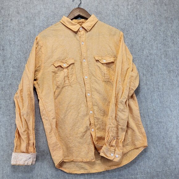 Express Men's‎ Button-Up Shirt L Orange Linen & Cotton Blend Summer Casual - Picture 3 of 9